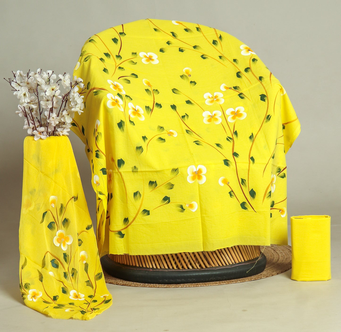 HAND PAINTED COTTON SUIT WITH PURE CHIFFON DUPATTA