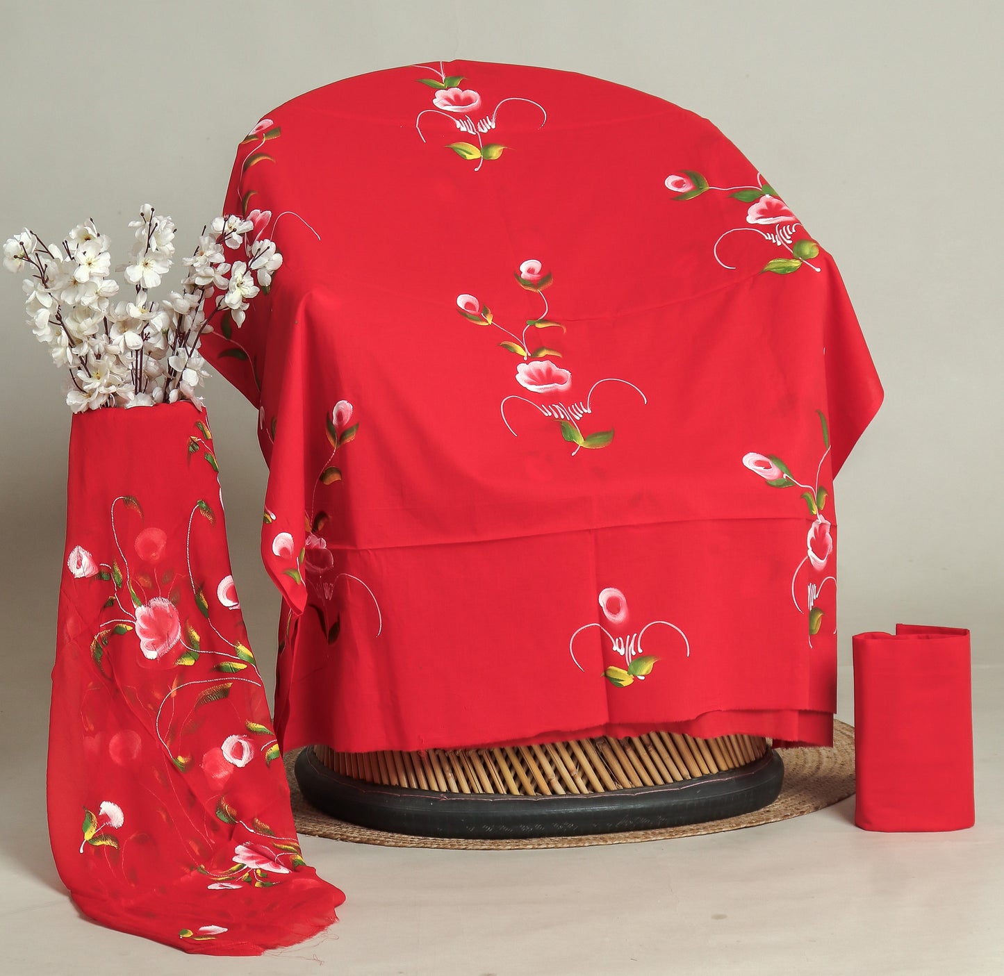 HAND PAINTED COTTON SUIT WITH PURE CHIFFON DUPATTA