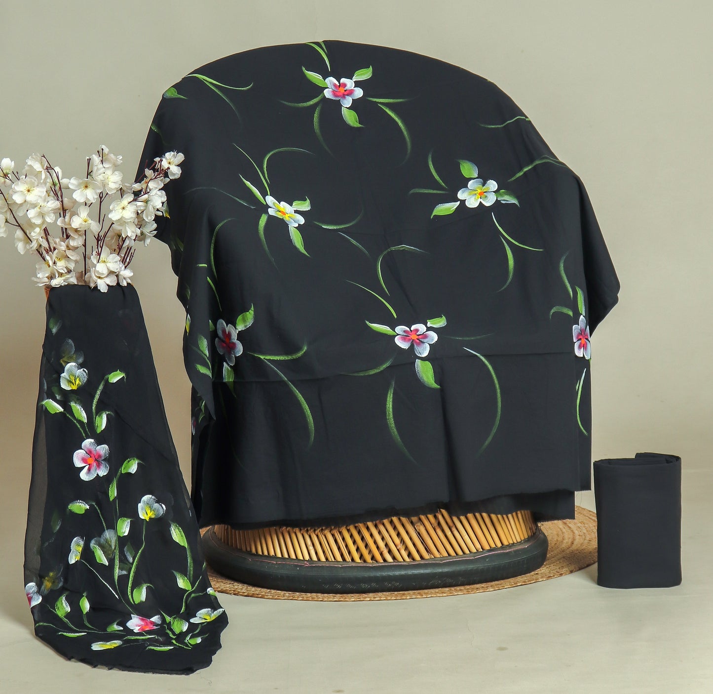 HAND PAINTED COTTON SUIT WITH PURE CHIFFON DUPATTA