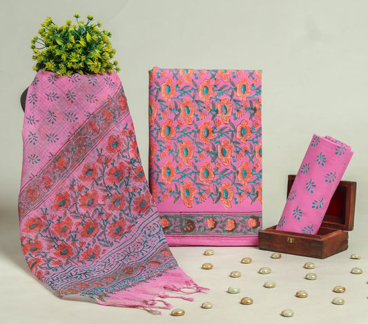 Beautiful Discharge Printed Cotton Suit with Pure Kota Doria Dupatta