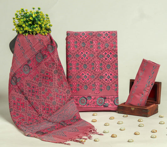 Beautiful Discharge Printed Cotton Suit with Pure Kota Doria Dupatta