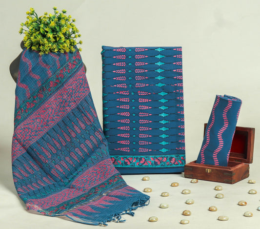 Beautiful Discharge Printed Cotton Suit with Pure Kota Doria Dupatta