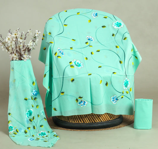 HAND PAINTED COTTON SUIT WITH PURE CHIFFON DUPATTA