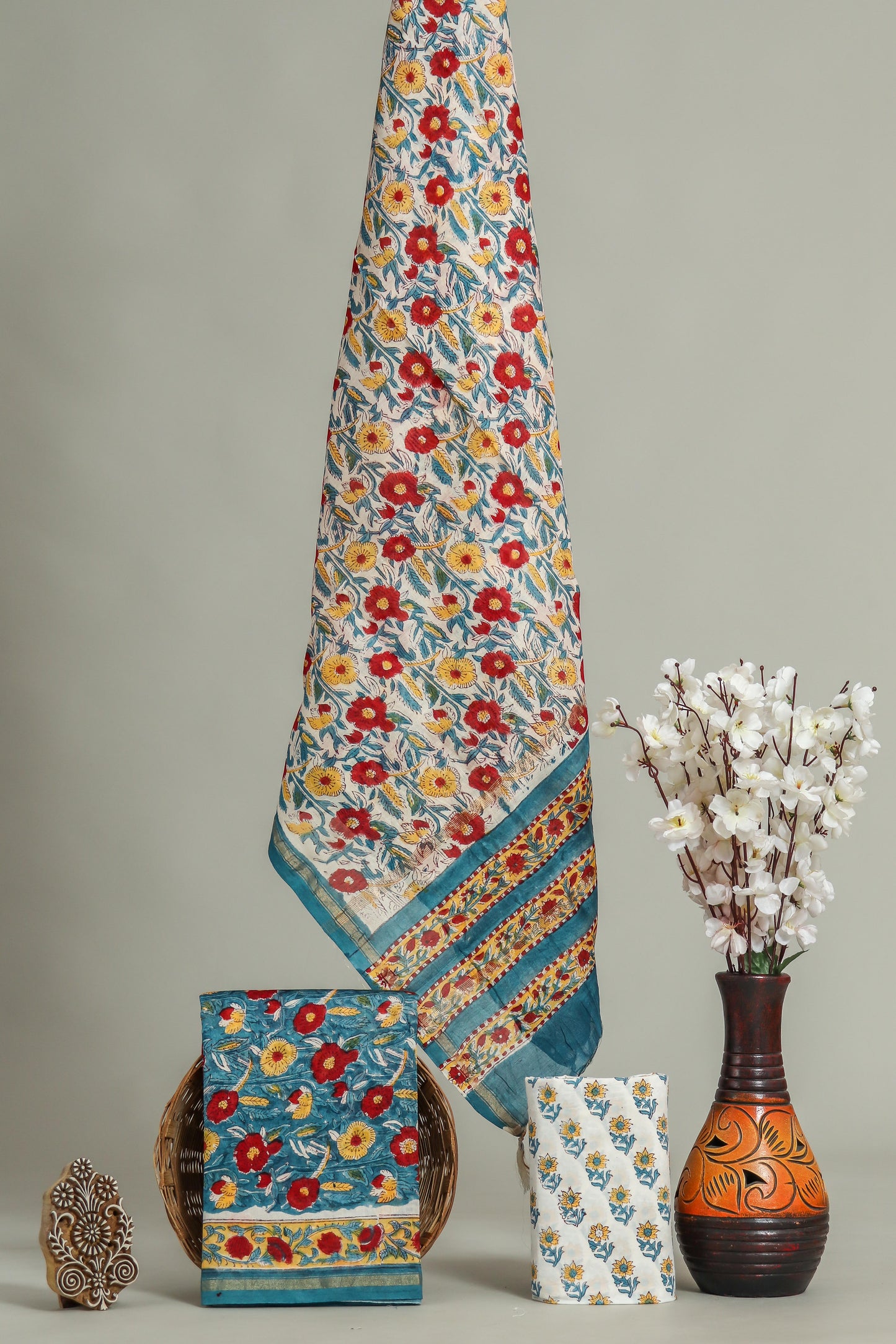 Hand Block Printed Chanderi Silk Suits with Chanderi Silk Dupatta
