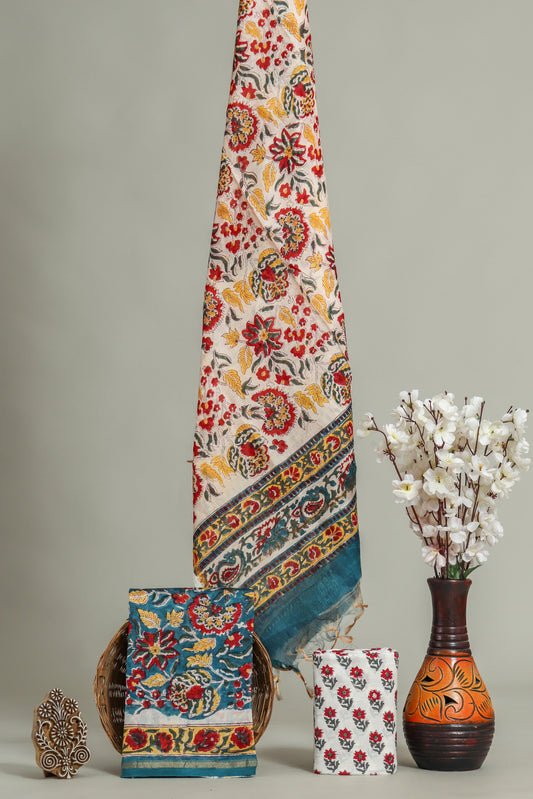 Hand Block Printed Chanderi Silk Suits with Chanderi Silk Dupatta
