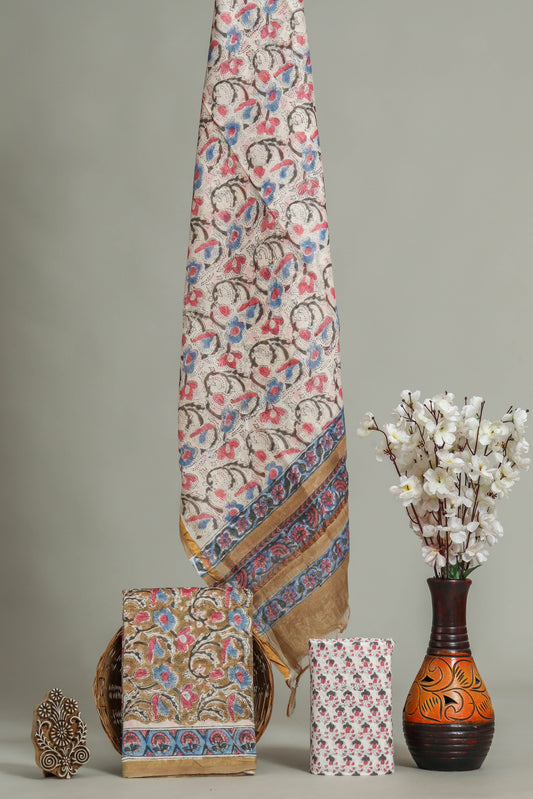 Hand Block Printed Chanderi Silk Suits with Chanderi Silk Dupatta