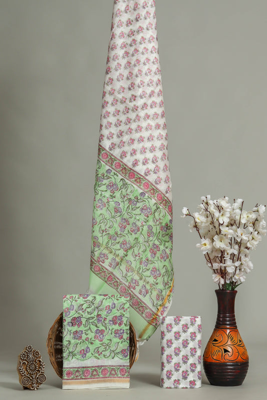 Hand Block Printed Chanderi Silk Suits with Chanderi Silk Dupatta