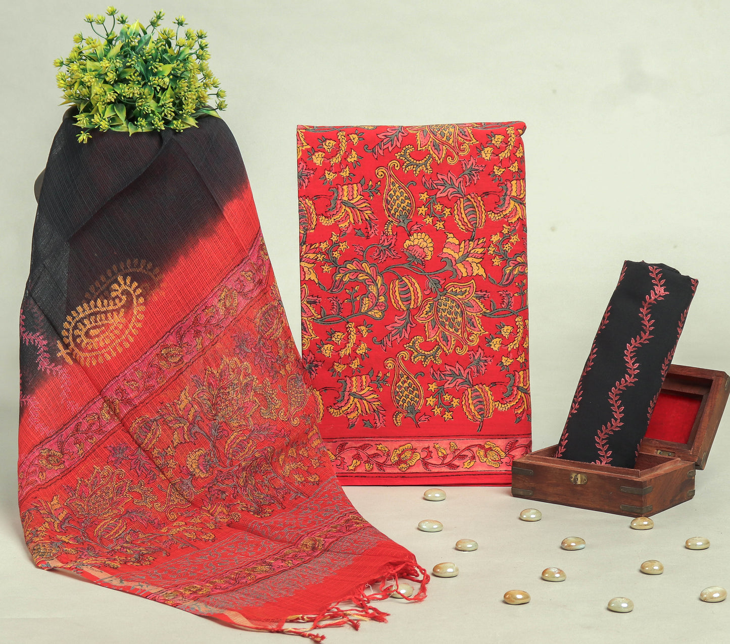 Beautiful Discharge Printed Cotton Suit with Pure Kota Doria Dupatta