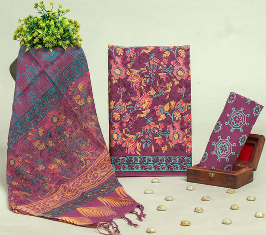 Beautiful Discharge Printed Cotton Suit with Pure Kota Doria Dupatta