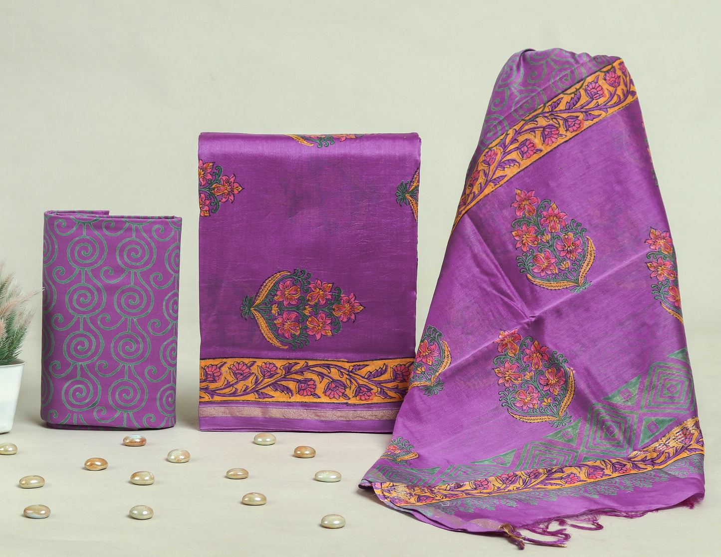 Beautiful Discharge Chanderi Silk Suits with Chanderi Silk Dupatta