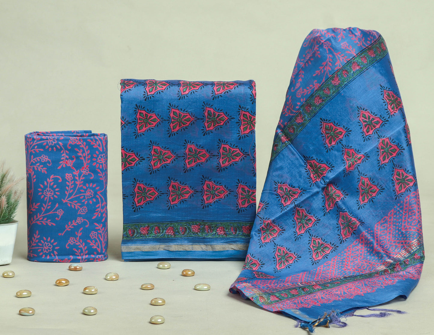 Beautiful Discharge Chanderi Silk Suits with Chanderi Silk Dupatta