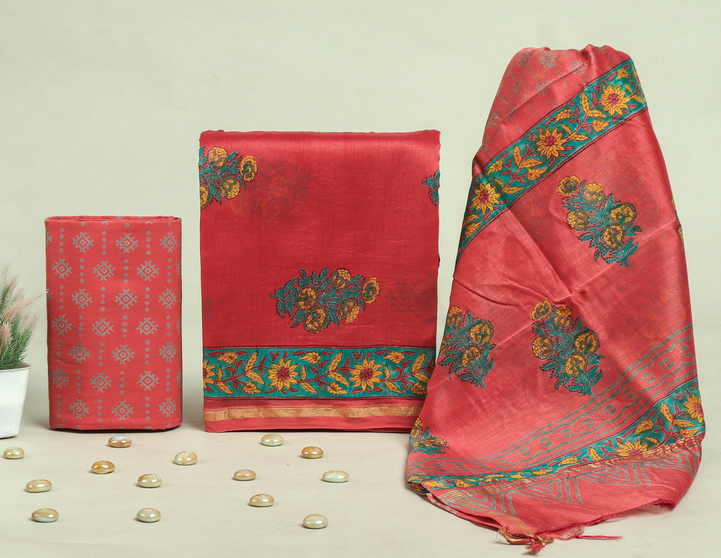 Beautiful Discharge Chanderi Silk Suits with Chanderi Silk Dupatta