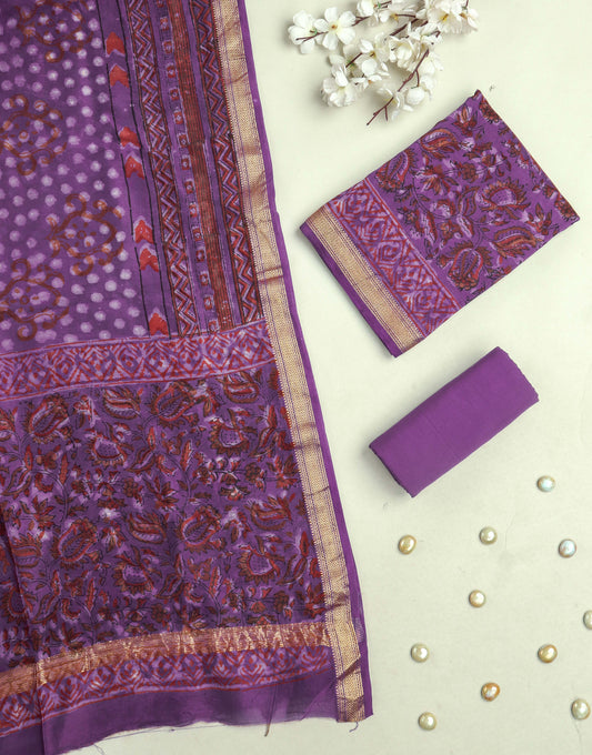 JAHOTA PRINTED MAHESHWARI SILK SUIT WITH MAHESHWARI SILK DUPATTA