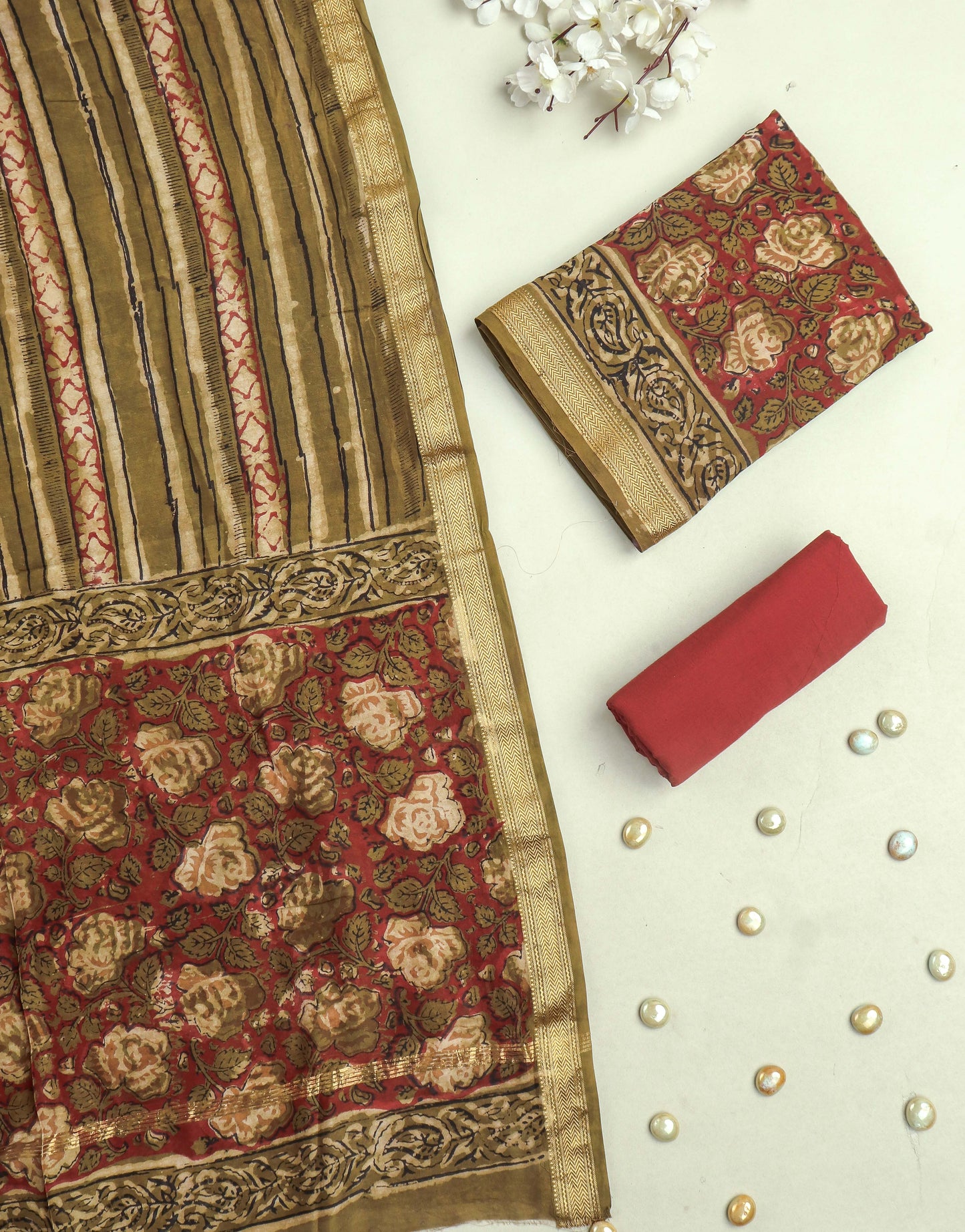 JAHOTA PRINTED MAHESHWARI SILK SUIT WITH MAHESHWARI SILK DUPATTA