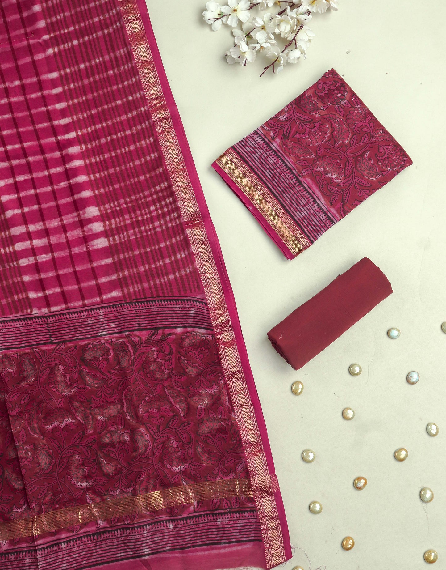 JAHOTA PRINTED MAHESHWARI SILK SUIT WITH MAHESHWARI SILK DUPATTA