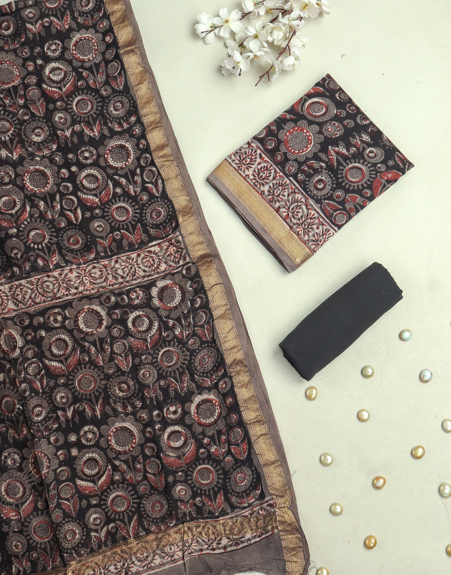 JAHOTA PRINTED MAHESHWARI SILK SUIT WITH MAHESHWARI SILK DUPATTA