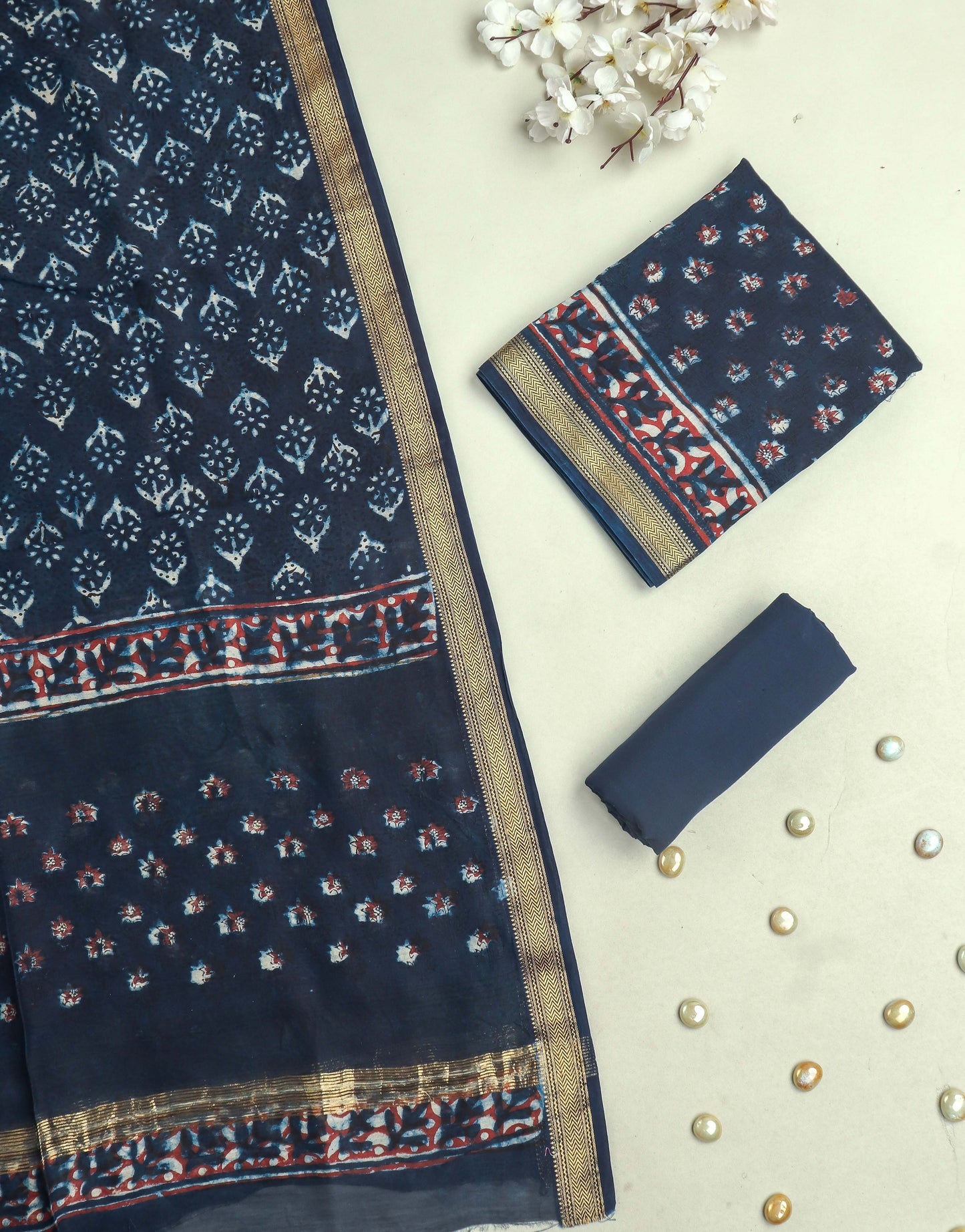 JAHOTA PRINTED MAHESHWARI SILK SUIT WITH MAHESHWARI SILK DUPATTA