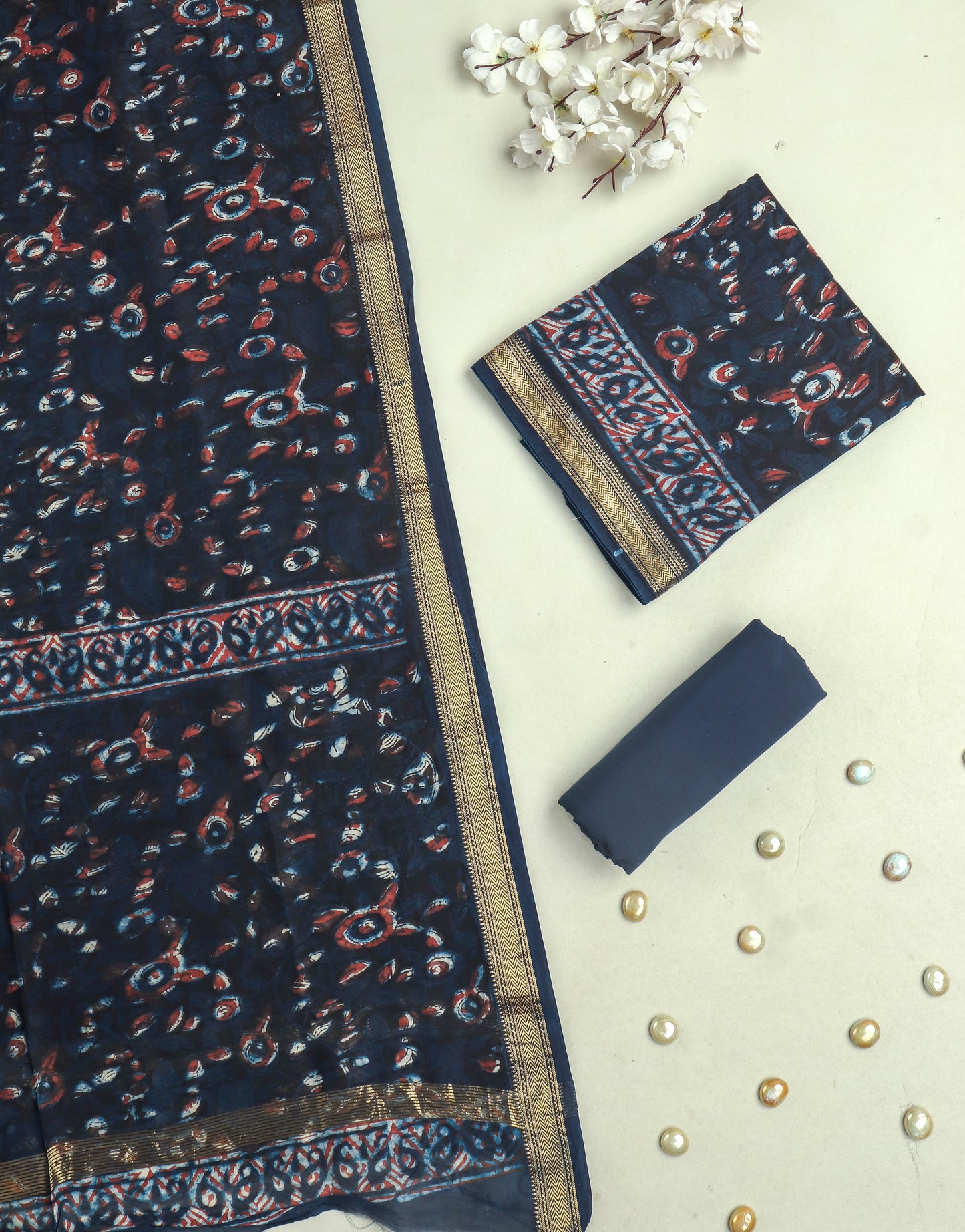 JAHOTA PRINTED MAHESHWARI SILK SUIT WITH MAHESHWARI SILK DUPATTA