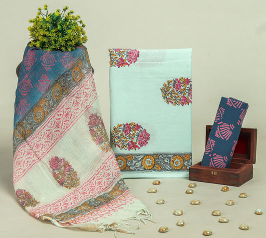 Beautiful Discharge Printed Cotton Suit with Pure Kota Doria Dupatta