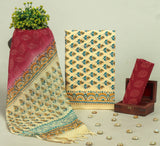 Beautiful Discharge Printed Cotton Suit with Pure Kota Doria Dupatta
