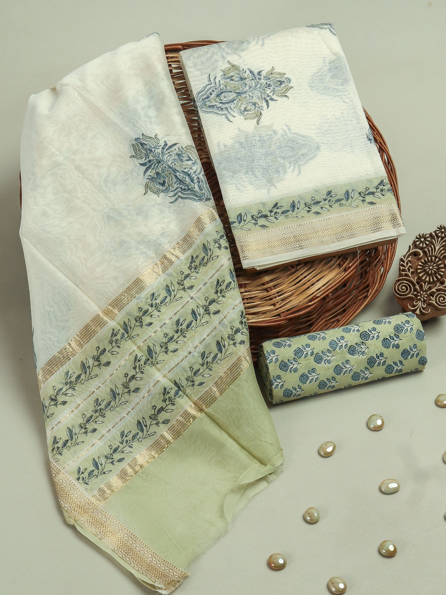 HAND BLOCK PRINTED MAHESHWARI SILK SUIT WITH MAHESHWARI SILK DUPATTA