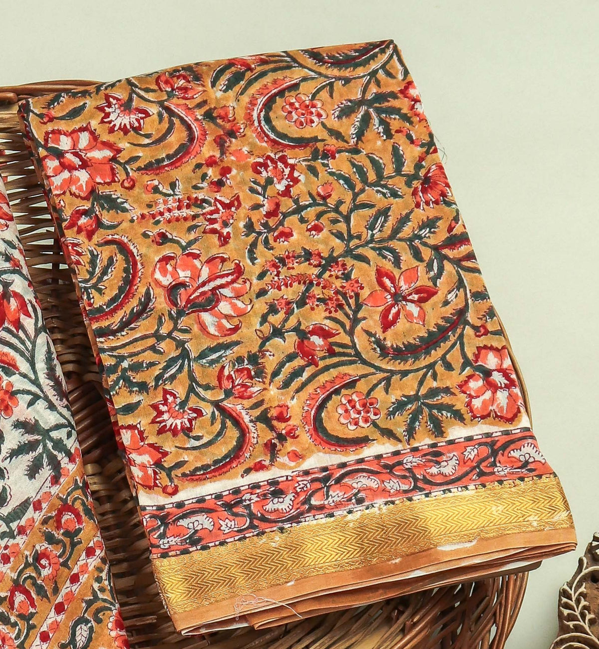 HAND BLOCK PRINTED MAHESHWARI SILK SUIT WITH MAHESHWARI SILK DUPATTA