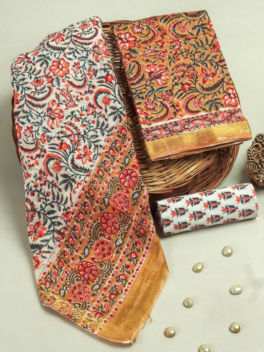 HAND BLOCK PRINTED MAHESHWARI SILK SUIT WITH MAHESHWARI SILK DUPATTA