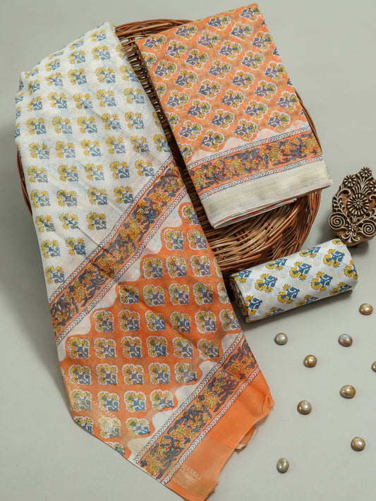 Hand Block Printed Maheshwari Silk Suit with Maheshwari Silk Dupatta2