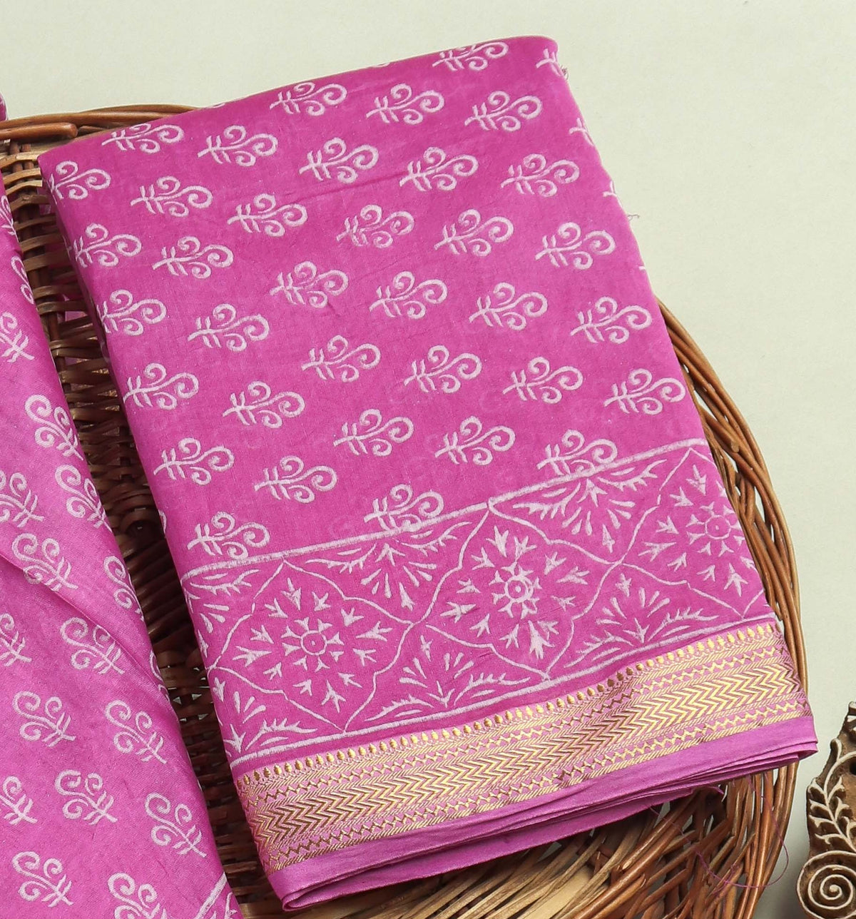Hand Block Printed Maheshwari Silk Suit with Maheshwari Silk Dupatta