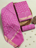 Hand Block Printed Maheshwari Silk Suit with Maheshwari Silk Dupatta