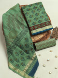 Hand Block Printed Maheshwari Silk Suit with Maheshwari Silk Dupatta
