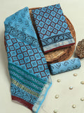 Hand Block Printed Maheshwari Silk Suit with Maheshwari Silk Dupatta