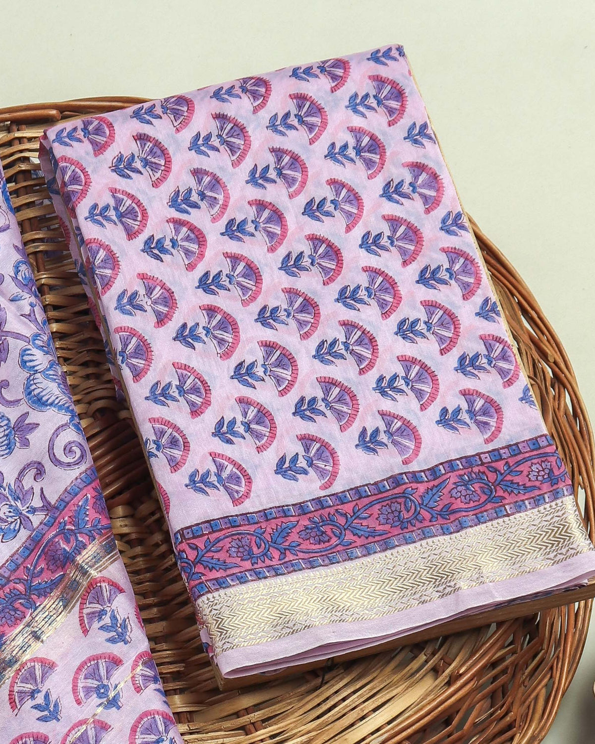 Hand Block Printed Maheshwari Silk Suit with Maheshwari Silk Dupatta