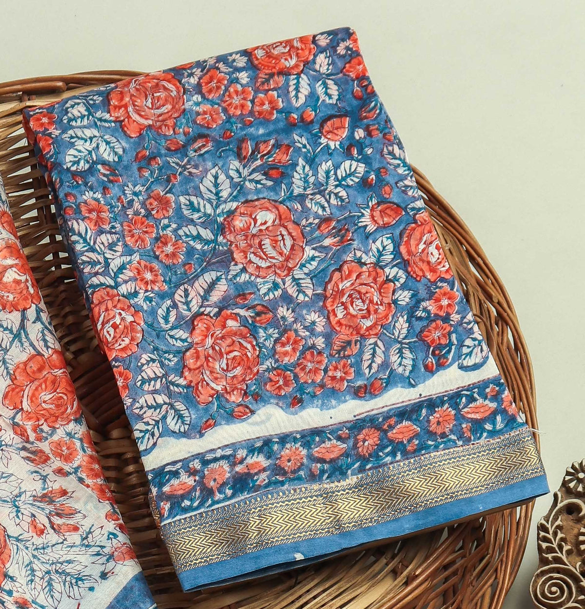 Hand Block Printed Maheshwari Silk Suit with Maheshwari Silk Dupatta