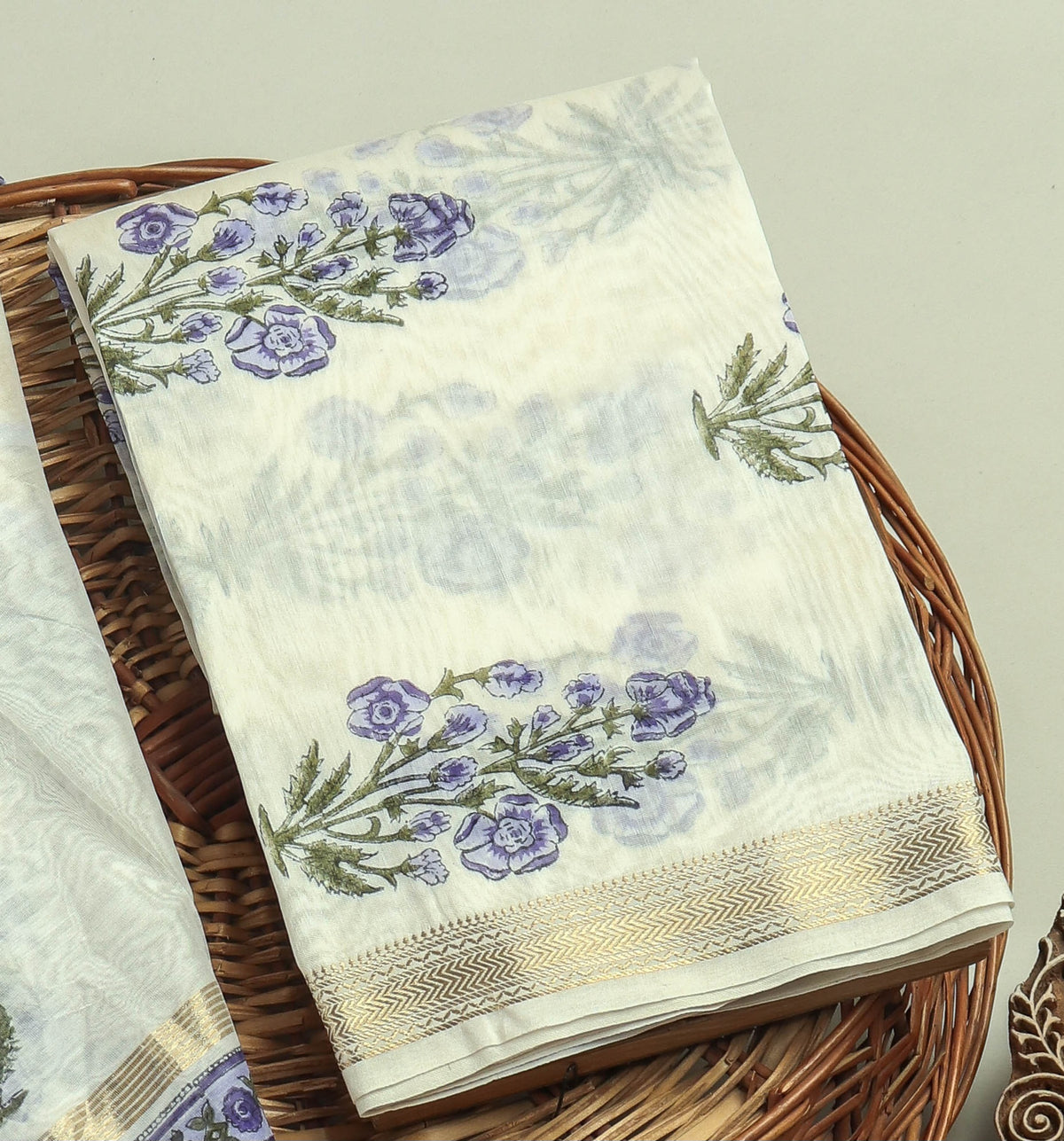 Hand Block Printed Maheshwari Silk Suit with Maheshwari Silk Dupatta