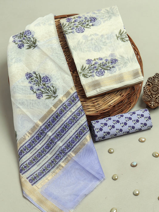 Hand Block Printed Maheshwari Silk Suit with Maheshwari Silk Dupatta