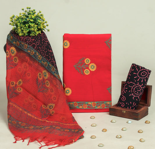 Beautiful Discharge Printed Cotton Suit with Pure Kota Doria Dupatta
