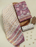 Hand Block Printed Maheshwari Silk Suit with Maheshwari Silk Dupatta