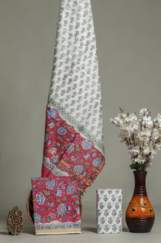 Hand Block Printed Chanderi Silk Suits with Chanderi Silk Dupatta