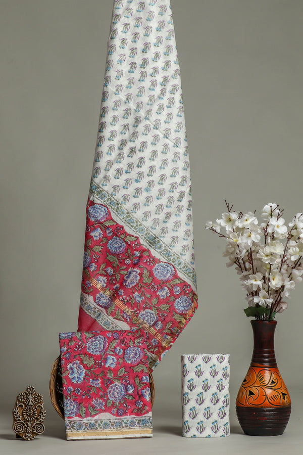 Hand Block Printed Chanderi Silk Suits with Chanderi Silk Dupatta