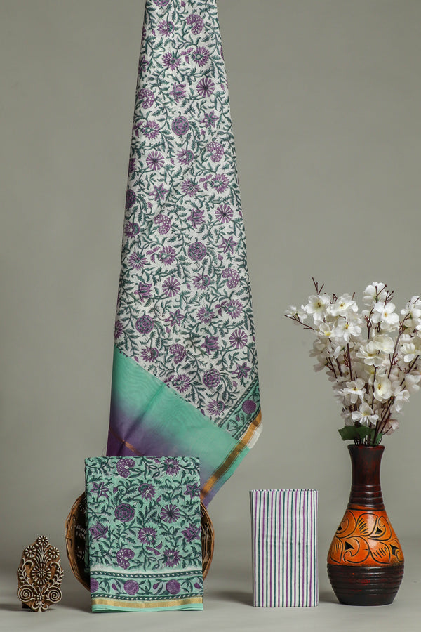 Hand Block Printed Chanderi Silk Suits with Chanderi Silk Dupatta