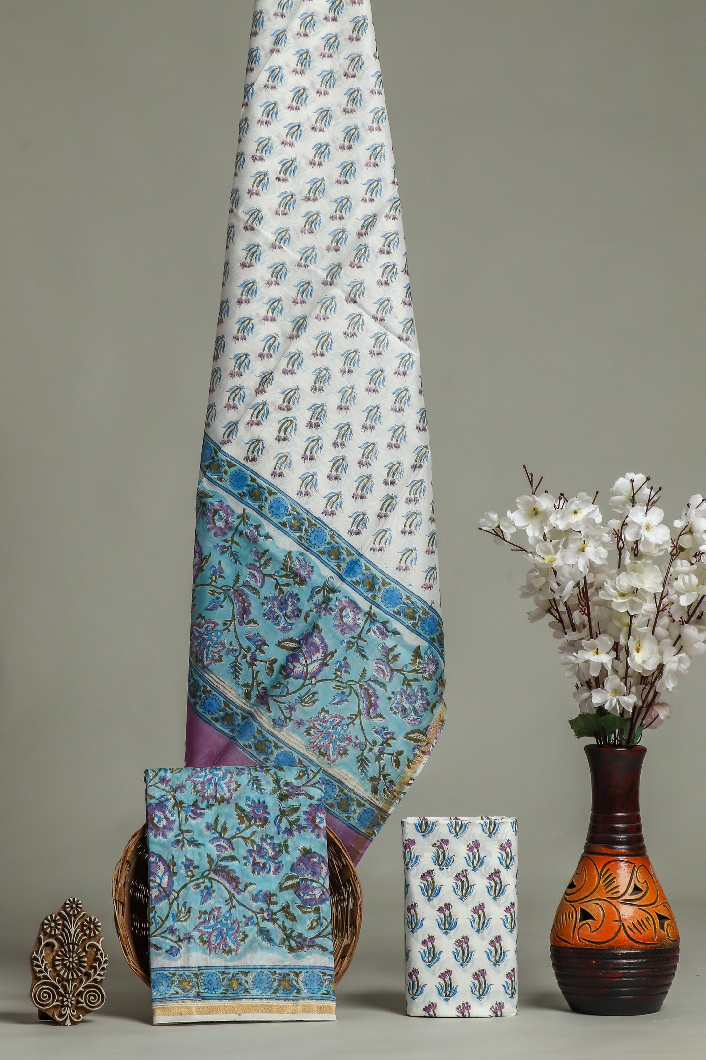 Hand Block Printed Chanderi Silk Suits with Chanderi Silk Dupatta