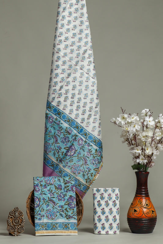 Hand Block Printed Chanderi Silk Suits with Chanderi Silk Dupatta