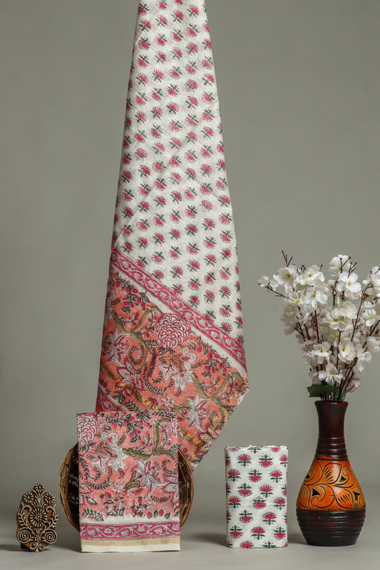 Hand Block Printed Chanderi Silk Suits with Chanderi Silk Dupatta