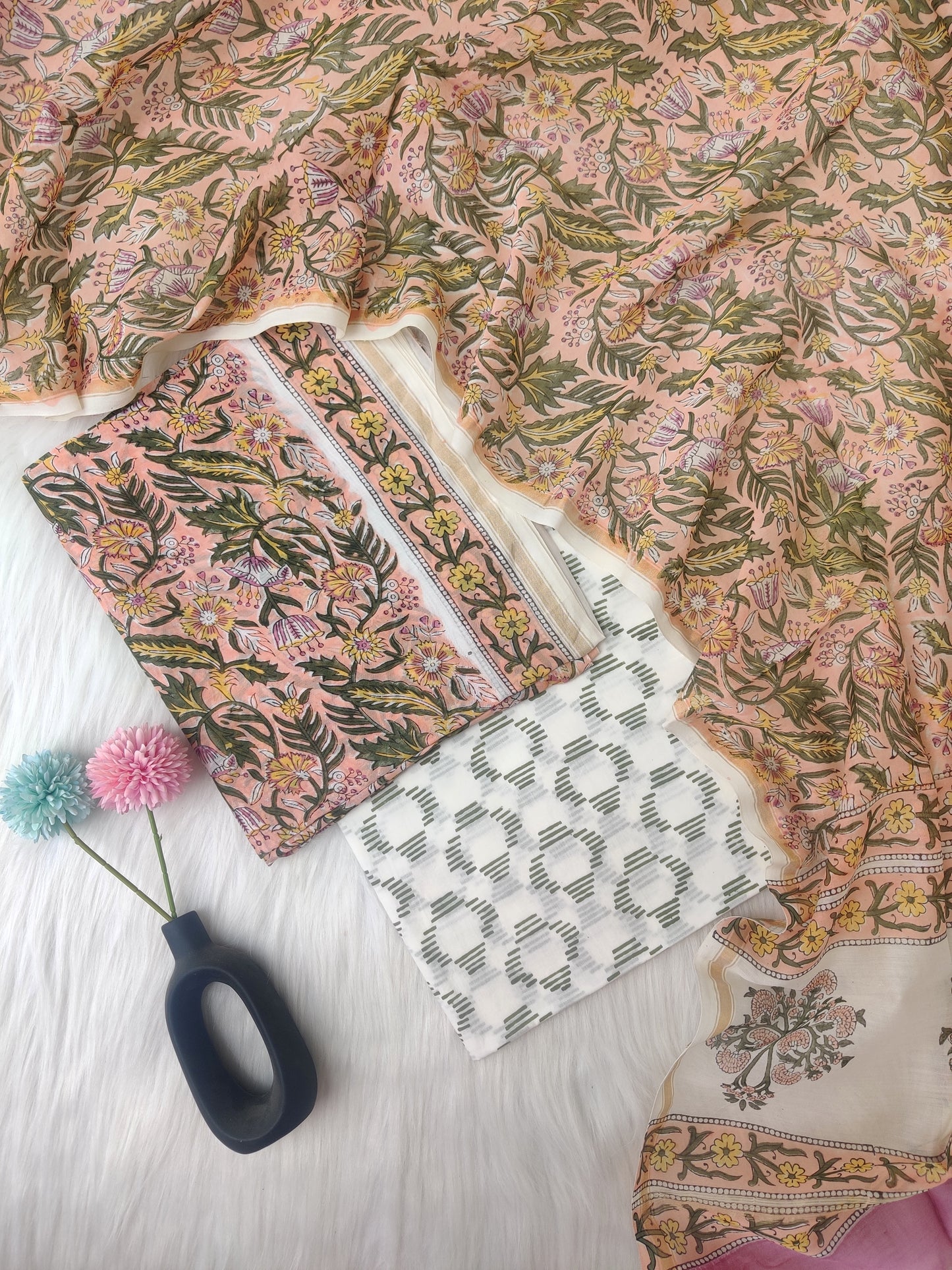 Hand Printed Chanderi Silk Suits with Chanderi Silk Dupatta