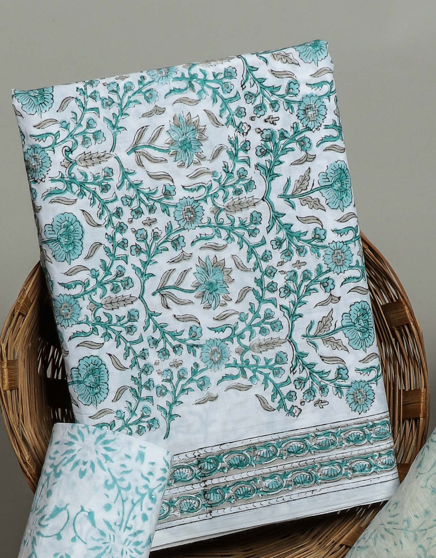 Hand Block Printed Cotton Suit with Chanderi Dupatta