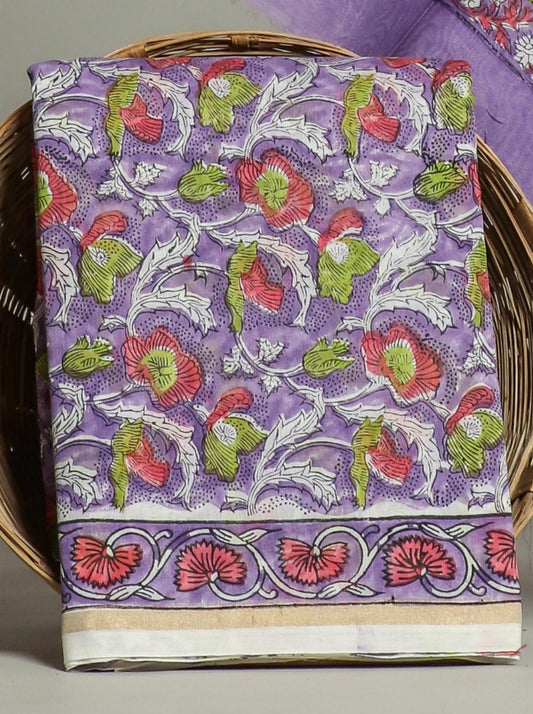 Hand Printed Chanderi Silk Suits with Chanderi Silk Dupatta