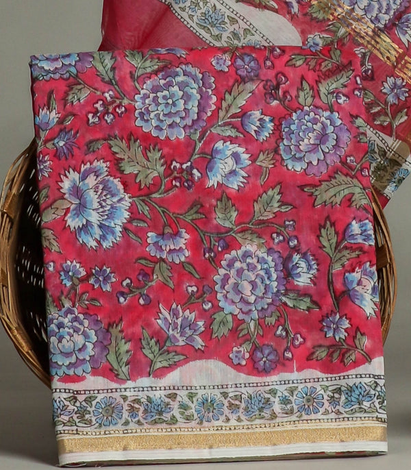 Hand Block Printed Chanderi Silk Suits with Chanderi Silk Dupatta