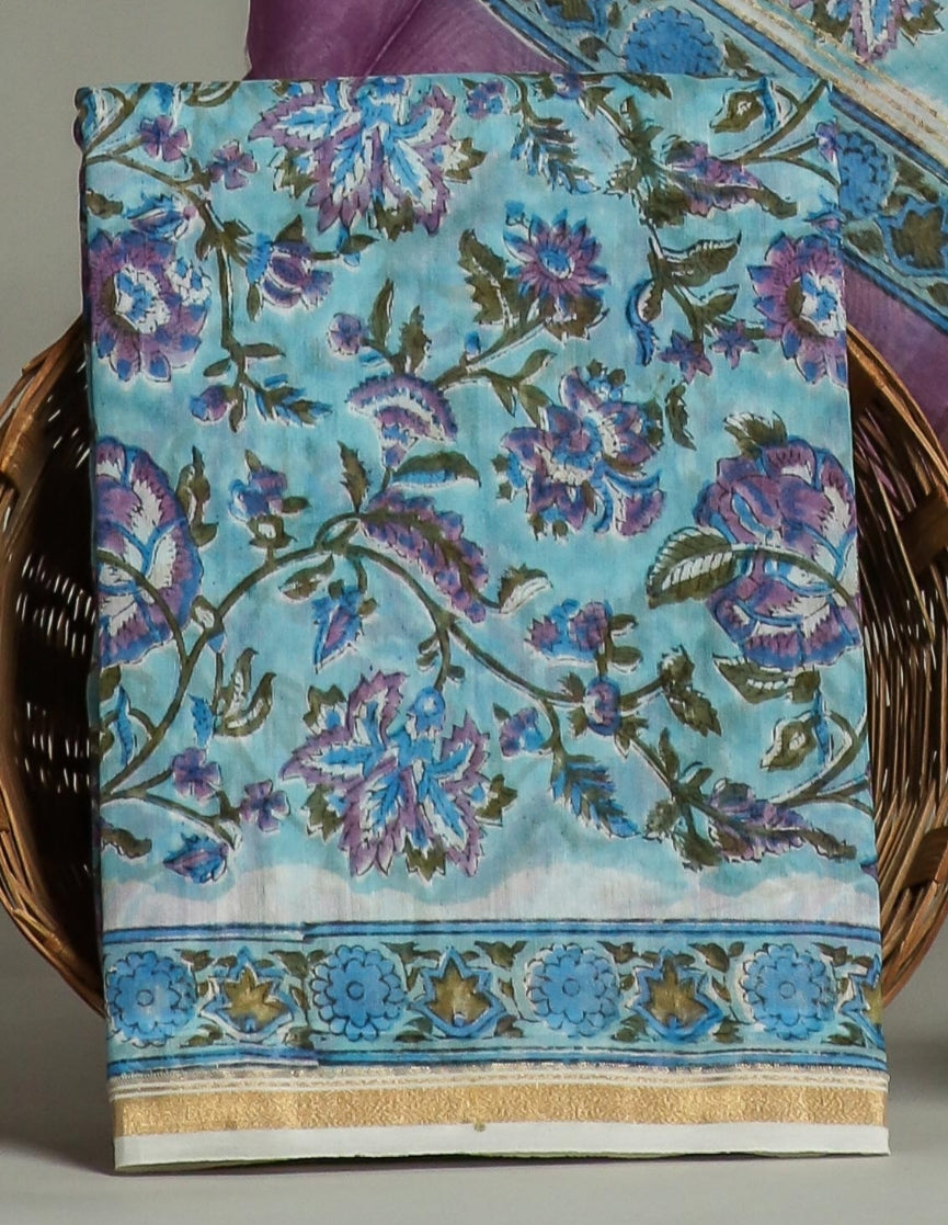 Hand Block Printed Chanderi Silk Suits with Chanderi Silk Dupatta