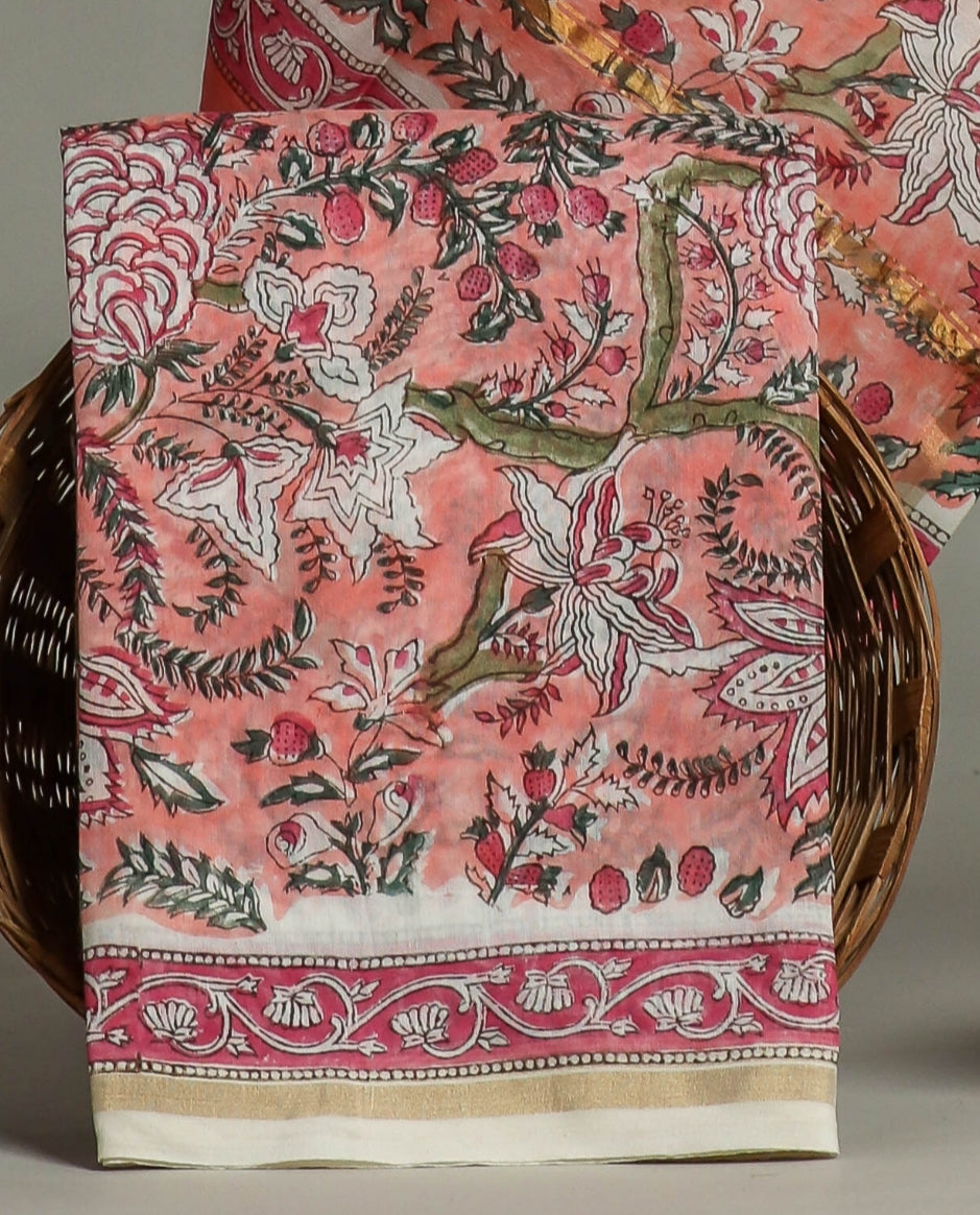 Hand Block Printed Chanderi Silk Suits with Chanderi Silk Dupatta